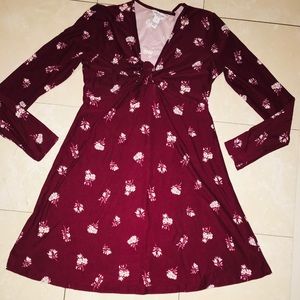 Wine/Burgundy A-Line floural dress